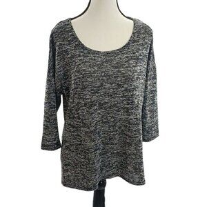 New York and Company Womens S Knit Top Lace Mesh Back Marled Gray 3/4 Sleeve